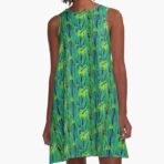w. “A Line Dress” Blue Bamboo